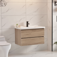 Meuble-lavabo de salle de bain moderne de 32 pouces, style ferme, en contreplaqué, avec vasque en céramique, à fixation murale, tiroirs à fermeture douce, résistant à l'eau
