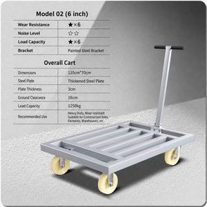 Carretilla Plegable de Plataforma Plana con Tubo Cuadrado de 1400 kg, 110x70 cm, Plateada, con Ruedas Todoterreno de 8 Pulgadas - Product Image 4