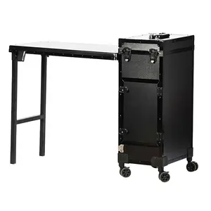 Table de manucure de bureau d'ongle de voyage avec la boîte pliable de vernis à ongles de chariot roulant la trousse de maquillage de pédicure pour le salon d'art de beauté