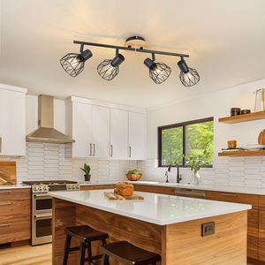 Spot de plafond <span class=keywords><strong>E14</strong></span> en gros, réglable, 4 têtes rotatives, <span class=keywords><strong>LED</strong></span> moderne, base en fer forgé noir et bois, pour maison, salon, magasin, intérieur - Product Image 2