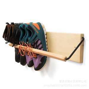 Wooden <b>Wall</b> Mounted <b>Shoe</b> <b>Rack</b> Natural Color Rectangular Entryway Storage For <b>Shoes</b> And Boots - Product Image 5