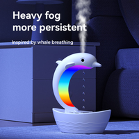 Humidificateur ultrasonique anti-gravité Dolphin 400ML avec 7 lumières LED colorées, en plastique, en forme de nuage de pluie, haut-parleur goutte d'eau pour la maison, garantie 1 an