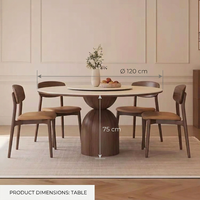 Table à manger en bois massif de style rétro français avec quatre chaises, combinaison haut de gamme, table ronde simple pour appartement ou villa