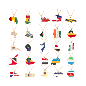 Collar de Cadena con Dijes Clásicos de <span class=keywords><strong>Mapa</strong></span> de Múltiples Países, Bandera Nacional Geométrica de Acero Inoxidable Electrochapado con Ópalo, Regalo de Viaje - Product Image 2