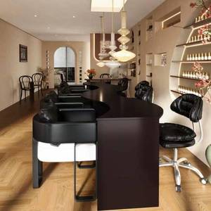 Table à ongles en bois de salon, <span class=keywords><strong>prix</strong></span> d'usine, forme en S, noir, beauté, spa, bureau, hôtel, simple, multi-personnes - Product Image 4