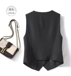 Gilet de Costume Femme Petite Taille Printemps/Été 2026 Nouvelle Collection Coupe Ajustée Élégant en Polyester Pièce d'Extérieur à Superposer Gris Style Court - Product Image 6