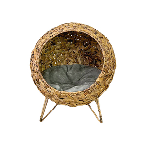 PawHutt Lit pour chat en feuille de bananier Lit surélevé Grotte pour chat Grand coussin doux et confortable comprenant l'imitation de rotin - Product Image 2