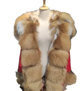 Оптовая продажа с фабрики, зимнее женское длинное пальто из натурального меха Красной лисы высокого качества