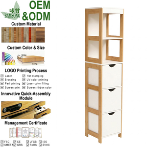 Mueble de Bambú para Sala de Estar, Torre de Almacenamiento de 5 Niveles con 3 <span class=keywords><strong>Cajones</strong></span>, Gabinete Estrecho y Práctico para Baño, Sala de Estar o Dormitorio - Product Image 1