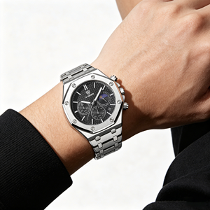 Orologio da uomo al quarzo di lusso alla moda, cinturino in acciaio inossidabile, calendario impermeabile, luce notturna, <span class=keywords><strong>timer</strong></span>, orologio da uomo - Product Image 5