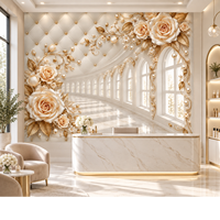 Wallpaper Bunga Mawar 3D Mewah Warna Rose Gold, Mural Kustom untuk Ruang Tamu, Kamar Tidur, Hotel, Salon, Dekorasi Dinding Latar Belakang Pernikahan