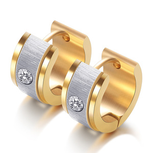 Fashion Clip-on Earrings 7mm Stainless Steel <b>Brushed</b> Zircon Inlaid Geometric Design For Women Party Jewelry Gold And Steel - Product Image 4