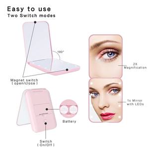 Miroir compact pliable en métal doré avec grossissement LED, petit miroir de maquillage pour sac à main, prix bas pour achats mixtes - Product Image 4