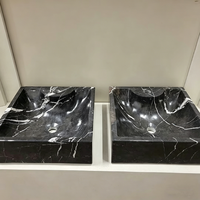 Vasque rectangulaire intégrée en marbre Nero Marquina élégant avec veines blanches pour projet de comptoir de salle de bain - Vente en gros