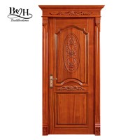Porte de chambre pivotante moderne en teck massif, imperméable, ignifuge, insonorisée, avec panneau rond sculpté floral pour la maison