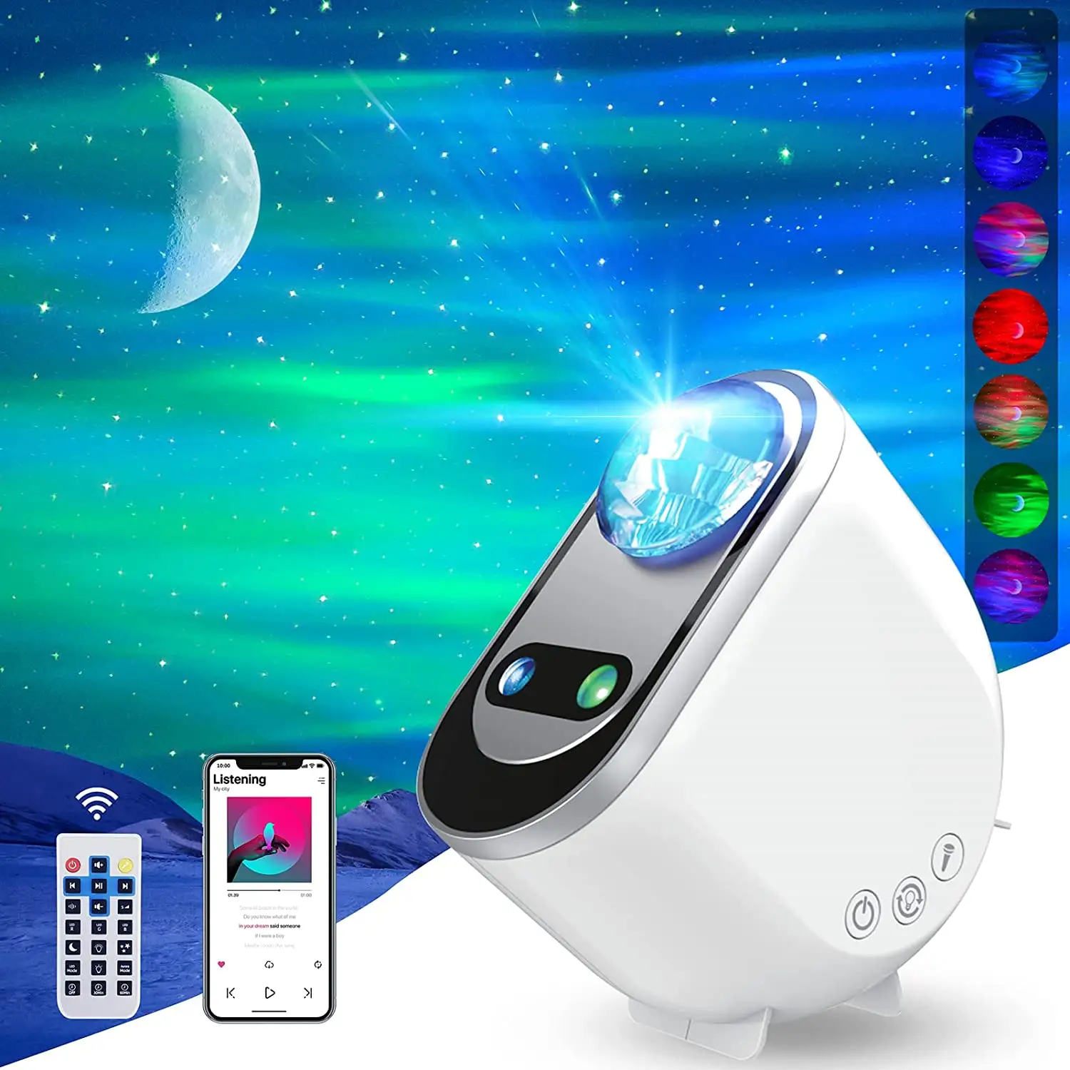 Galaxy Aurora Projector LED Northern Lights Star Projector 6 White Noise Starry Moon Light with Speaker for Kids Gift Bedroom