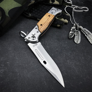 DIY Wood Handle Folding Utility <b>Knife</b> with SK5 Blade Quick-Change Blade System Push Button <b>Safe</b> Blade Sheath Lightweight 3CR13 - Product Image 3