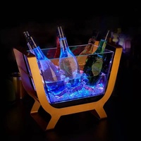 Gran capacidad Metal oro forma de barco extraíble transparente acrílico champán LED cubo de hielo con soporte