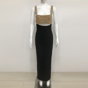 Elegante Abito Lungo da Donna Scintillante <span class=keywords><strong>per</strong></span> Feste, Vestito da Sera di Lusso con Perline Dorate, Abito da Sera Nero - Product Image 2