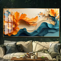 Peinture d'art abstrait moderne 27/5000 - Décoration murale en porcelaine cristalline à motif dégradé orange et bleu pour chambre à coucher