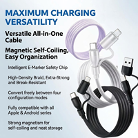 Câble magnétique personnalisé en usine 150W 4-en-1 à charge rapide Type C vers C en cuivre pur, cordon tressé auto-enroulant pour téléphone et ordinateur portable