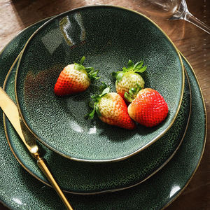 วินเทจเคลือบปฏิกิริยาสีเขียวสีฟ้าพอร์ซเลนบนโต๊ะอาหารเซรามิกชุดอาหารค่ําชุดจานชุดอาหารเย็นสําหรับร้านอาหาร - Product Image 6