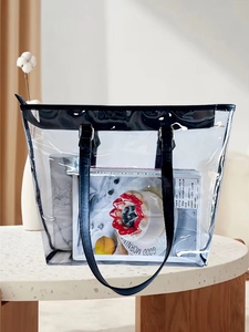 Sac fourre-tout en PVC transparent avec logo personnalisé imprimé, fermeture à glissière et poignée en cuir, imperméable, cadeau, voyage, messager - Product Image 3