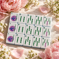 Jeu de tuiles de mahjong américain personnalisé, 3 couches, dos transparent bleu glace, design coloré d'oiseaux, de dragons et de bambous, tuiles de jeu de mahjong
