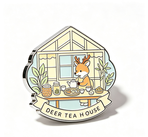 เข็มกลัดเคลือบลายบ้านร้านน้ำชาลายกวางน่ารัก รูปทรงบ้าน งานโลหะ สำหรับร้านขายของที่ระลึกและร้านกาแฟ - Product Image 1