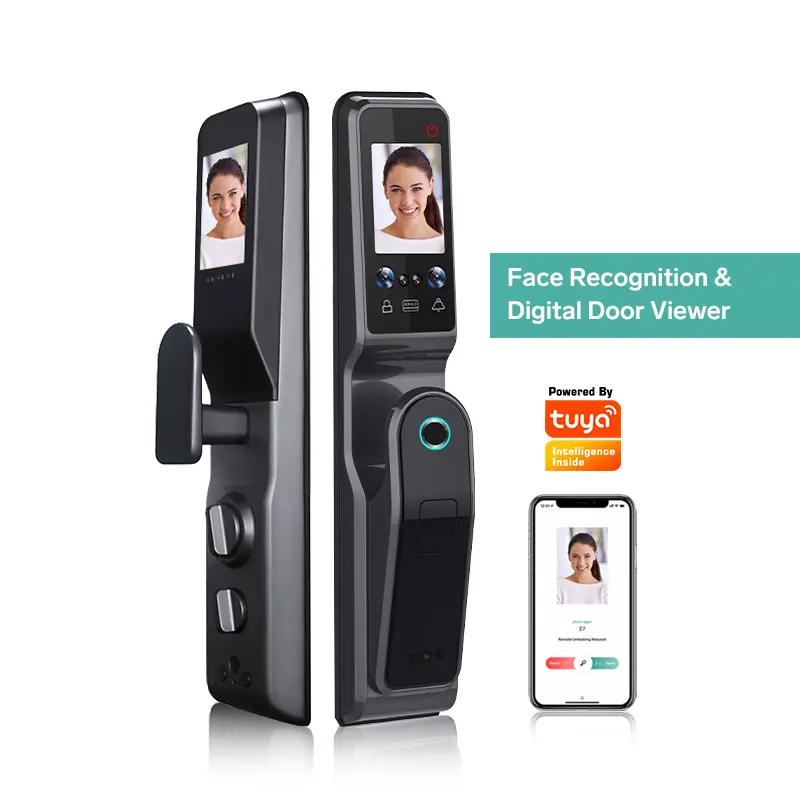 Tediton Security Digital Doorbell Tuya Wifi Screen Smart Fingerprint Face Recognition Camera Door Lock
