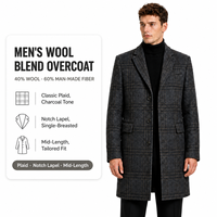 Manteau en mélange de laine pour homme, gris anthracite, à carreaux, revers cranté, trois boutons, simple boutonnage, poches à rabat sur les hanches, longueur genou