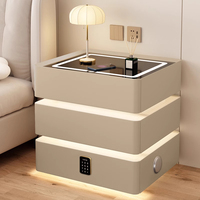 Armoire de chevet moderne multifonctionnelle avec station de charge sans fil, lumière LED à commande vocale, boîte de rangement sécurisée pour usage hospitalier