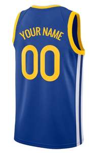 قمصان كرة سلة مخصصة للفريق الأمريكي بجميع الأنماط وبأسعار معقولة، بتصميم مخطط باللون الأزرق والأبيض والأسود، مخيطة/مطبوعة بالحرارة - Product Image 5