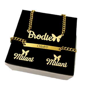 <span class=keywords><strong>Set</strong></span> di Gioielli Personalizzati con Nome per Bambini, Collana in Acciaio Inossidabile Placcato Oro 18K, <span class=keywords><strong>Set</strong></span> di Gioielli a Farfalla Personalizzati per Ragazze - Product Image 5
