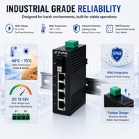 Convertidor de Medios de Fibra Óptica ZTRS de 4 Puertos, Riel DIN Industrial para Cámaras IP CCTV