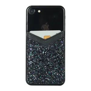 Leatherette Cell Phone Wallet Glitter for Back of SmartPhone Pocket Adhesive Sticker Card Pouch Sleeve