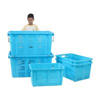 Conteneurs en plastique empilables robustes et écologiques 790*530*400, caisse en maille bleue, roues en option, stockage de légumes, fruits, poissons