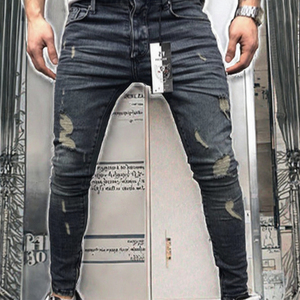 Mens Ripped Distressed Printed Jeans Mid Waist <b>Slim</b> Pencil Fit Breathable Stretch Denim Casual Streetwear Fashion Trousers Pants - Product Image 3