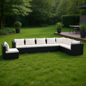 Ensemble de salon de jardin modulaire en rotin PE noir, mobilier d'extérieur pour jardin, design contemporain, capacité de 10 personnes et plus - Product Image 2