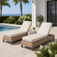 Chaises longues réglables en rotin PE pour patio extérieur, avec coussin beige, pour bord de piscine, jardin, terrasse