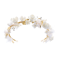 Mode femmes doux résine argile fleur bandeau couronne à la main princesse gaze fleur alliage feuille diadèmes