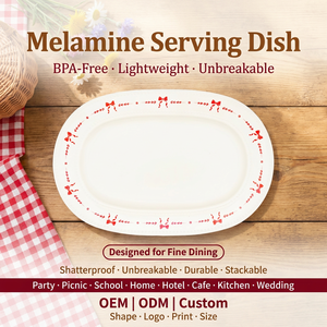 Assiette ovale en mélamine avec bordure en maille blanche OEM ODM, sans BPA, incassable, 12 pouces, pour sushis, steaks, buffets et traiteurs - Product Image 1