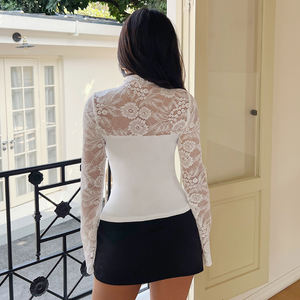 T-shirt à manches longues ajusté, imprimé numérique compressé, design en dentelle et corset |   Top sexy Y2K uni, mode féminine - Product Image 4