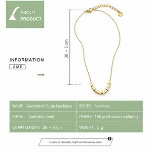 Collier Cube Géométrique en Acier Inoxydable Plaqué Or 18K sous Vide, Pendentif Modulaire Courbe en U, Bijou - Product Image 3