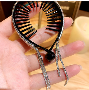 Jiris Nouvelle Pince à Cheveux <span class=keywords><strong>Banane</strong></span> en <span class=keywords><strong>Métal</strong></span> Ornée de Strass, Pince à Cheveux pour Fille avec Pompon, <span class=keywords><strong>Boucle</strong></span> de Queue de Cheval, Accessoires Cheveux Coréens Multi-usages - Product Image 3