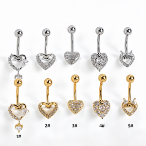 YW 14G 316L Stainless Steel Hypoallergenic Heart <strong>Belly</strong> Button Rings Navel Ombligo Body Piercing Jewelry for Women - Product Image 1