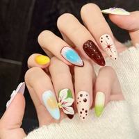 Faux ongles artificiels de haute qualité, sculptés en 3D, rose aurore, longs, pointus, en forme d'amande, réutilisables, en matériau ABS, à coller sur les doigts