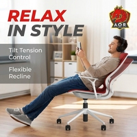Chaise de bureau ergonomique intégrée AOR en maille moderne, pivotante, hauteur réglable, accoudoirs fixes en PP, pour usage commercial et salon