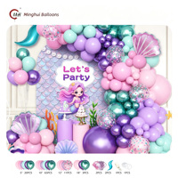 Perlengkapan Garland Balon Putri Duyung, Balon Foil Cangkang Ekor Putri Duyung, Balon Lateks Ungu Teal Pink, Set Gapura Balon Bawah Laut untuk Anak Perempuan