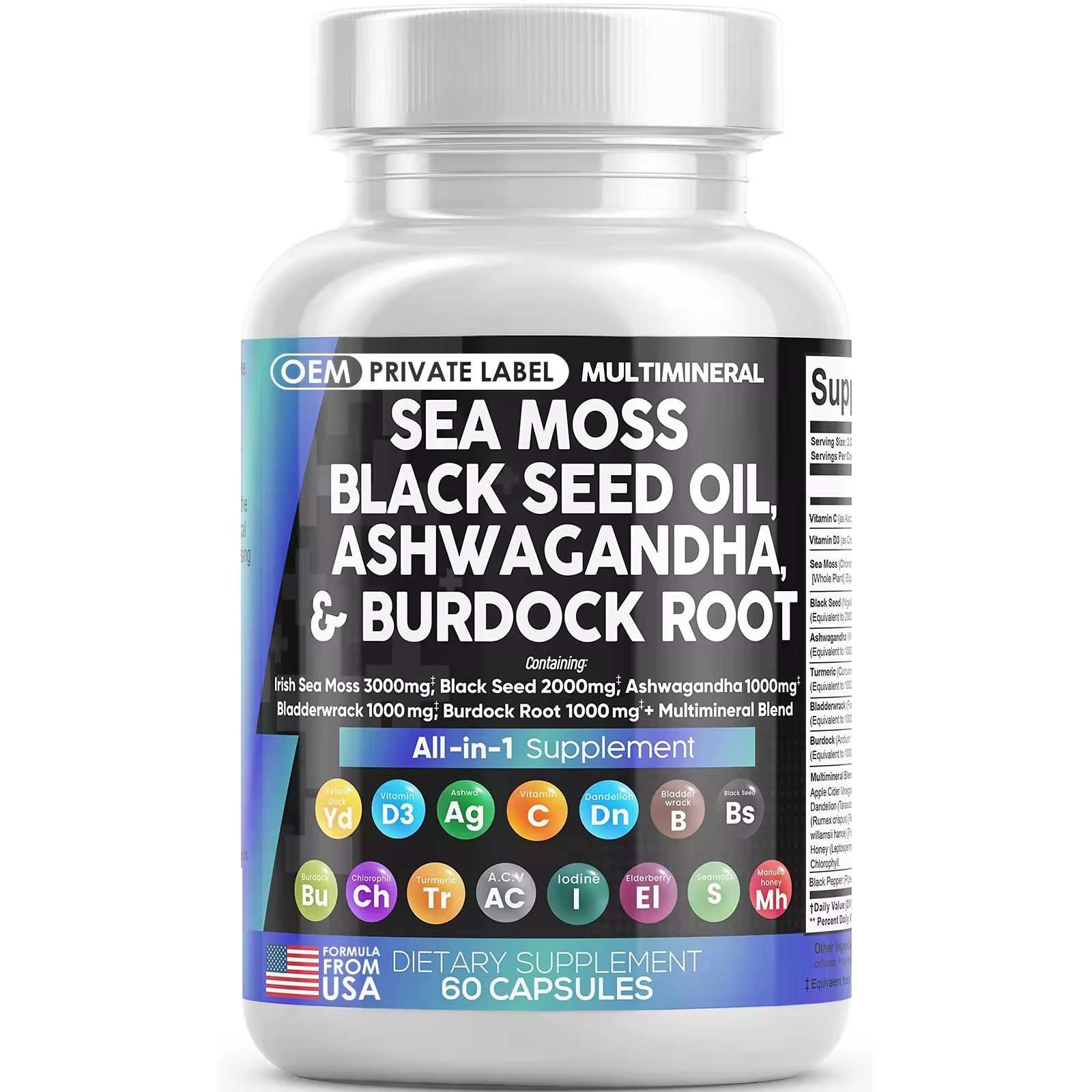 Biocaro OEM private label Herbal supplement Sea Moss Pills Certified Organic Bladderwrack Irish Sea Moss Capsules